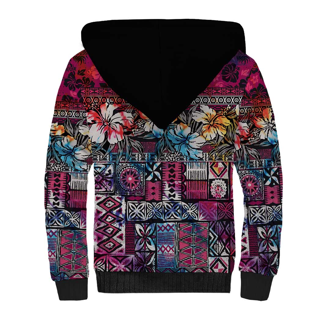 Pacific Hibiscus Tapa Tribal Vintage Sherpa Hoodie Pink Motif LT9 - Polynesian Pride