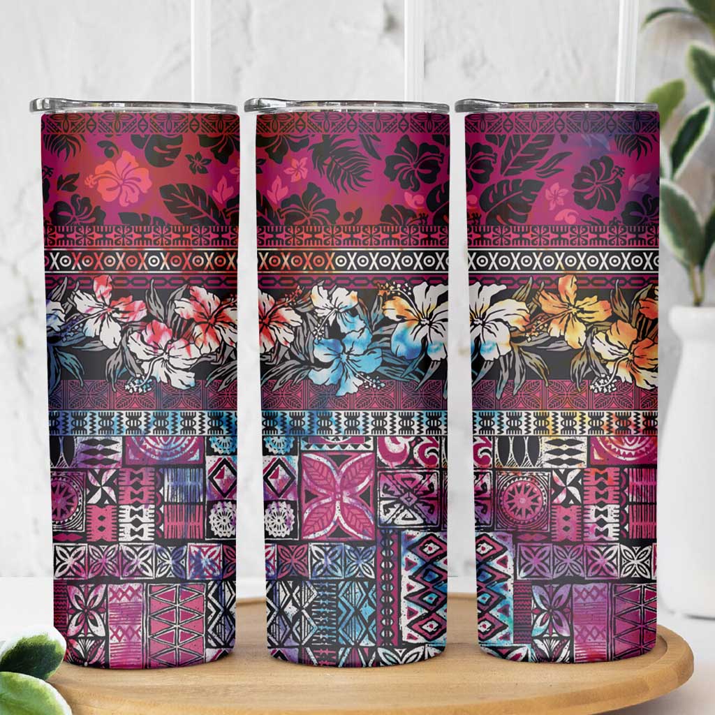 Pacific Hibiscus Tapa Tribal Vintage Skinny Tumbler Pink Motif LT9 - Polynesian Pride