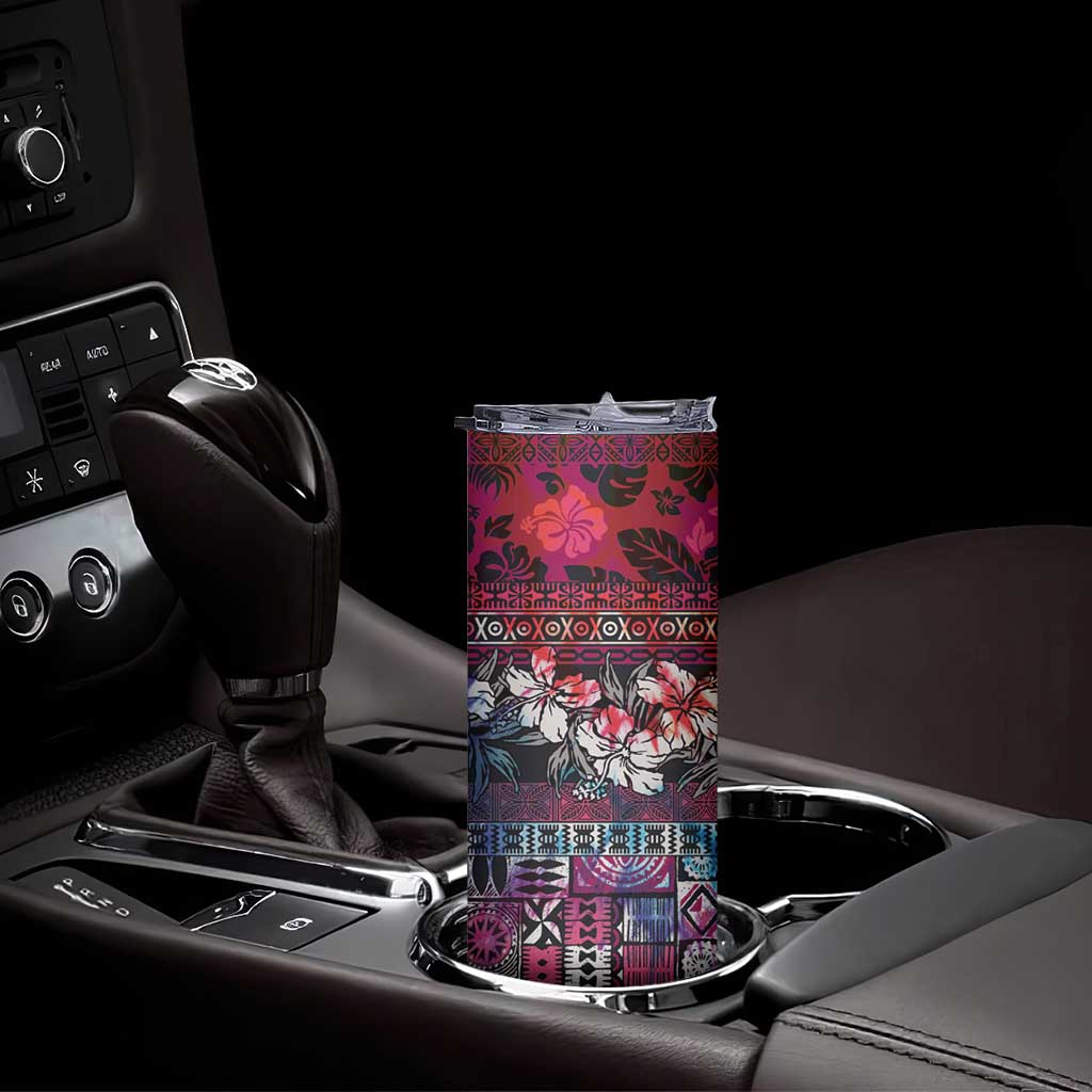 Pacific Hibiscus Tapa Tribal Vintage Skinny Tumbler Pink Motif LT9 - Polynesian Pride