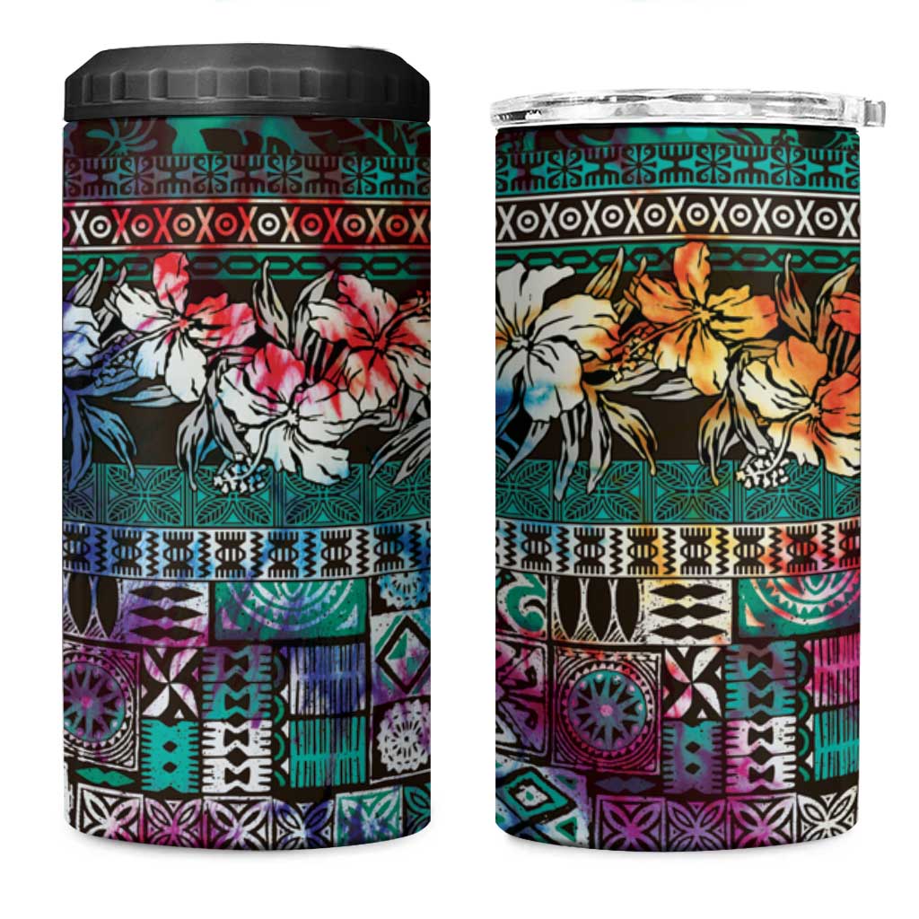 Pacific Hibiscus Tapa Tribal Vintage 4 in 1 Can Cooler Tumbler Turquoise Motif LT9 One Size: 16 oz Turquoise - Polynesian Pride