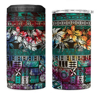 Pacific Hibiscus Tapa Tribal Vintage 4 in 1 Can Cooler Tumbler Turquoise Motif LT9 One Size: 16 oz Turquoise - Polynesian Pride
