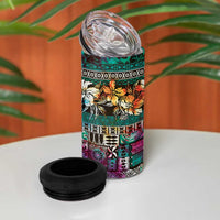 Pacific Hibiscus Tapa Tribal Vintage 4 in 1 Can Cooler Tumbler Turquoise Motif LT9 - Polynesian Pride