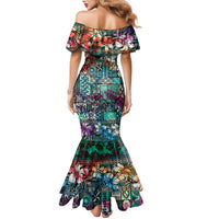 Pacific Hibiscus Tapa Tribal Vintage Family Matching Mermaid Dress and Hawaiian Shirt Turquoise Motif LT9 - Polynesian Pride