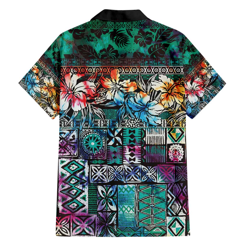 Pacific Hibiscus Tapa Tribal Vintage Family Matching Off Shoulder Maxi Dress and Hawaiian Shirt Turquoise Motif LT9 - Polynesian Pride