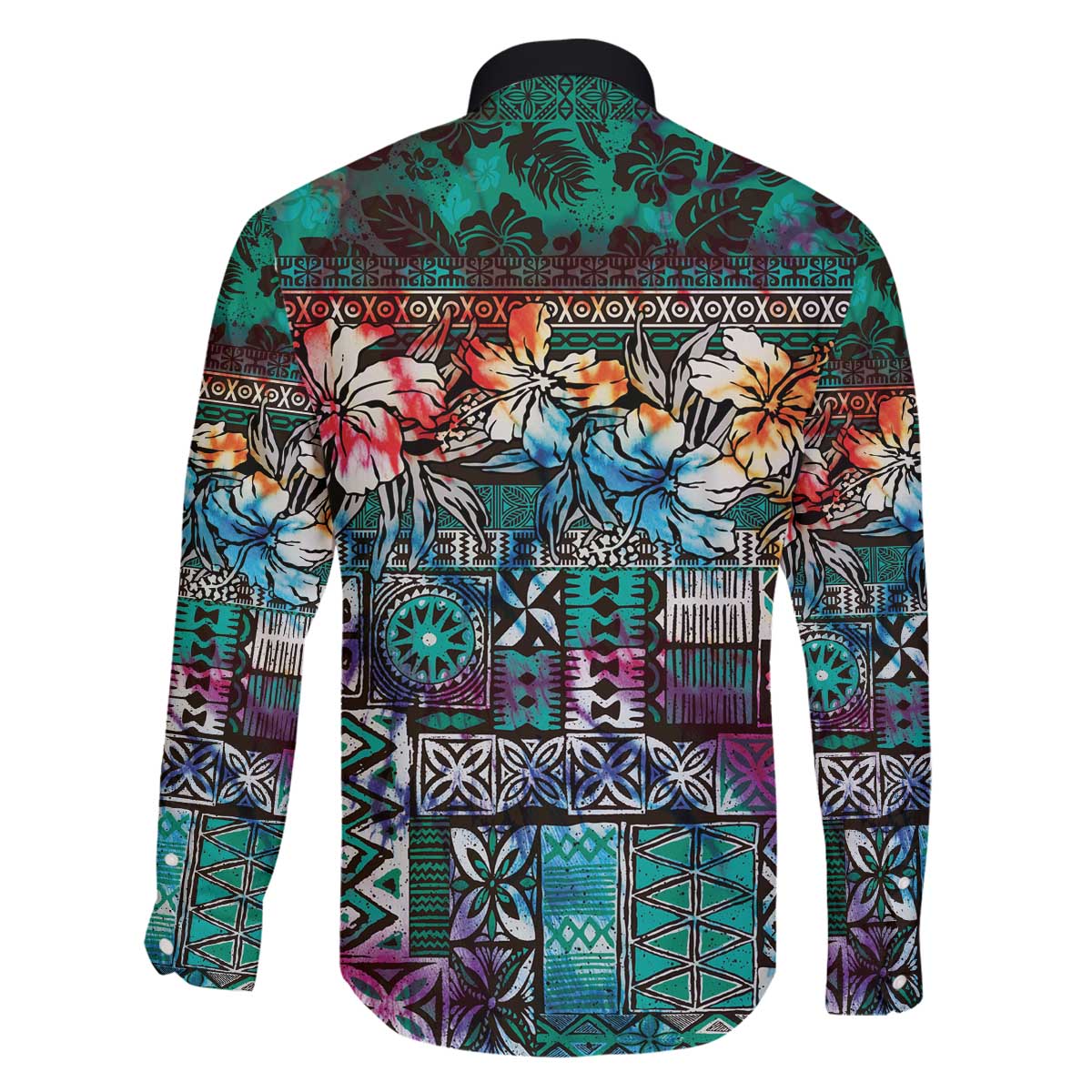 Pacific Hibiscus Tapa Tribal Vintage Family Matching Off Shoulder Short Dress and Hawaiian Shirt Turquoise Motif LT9 - Polynesian Pride