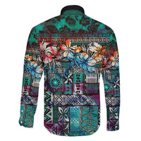 Pacific Hibiscus Tapa Tribal Vintage Family Matching Off Shoulder Short Dress and Hawaiian Shirt Turquoise Motif LT9 - Polynesian Pride