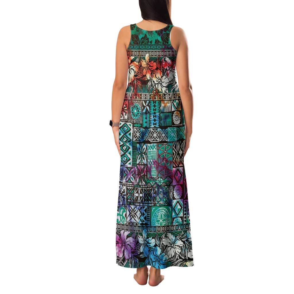 Pacific Hibiscus Tapa Tribal Vintage Family Matching Tank Maxi Dress and Hawaiian Shirt Turquoise Motif LT9 - Polynesian Pride