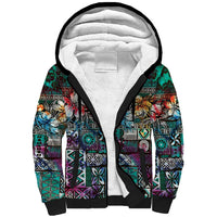 Pacific Hibiscus Tapa Tribal Vintage Sherpa Hoodie Turquoise Motif LT9 Unisex Turquoise - Polynesian Pride