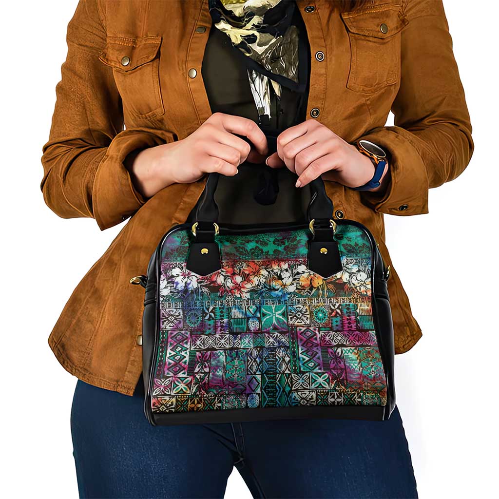 Pacific Hibiscus Tapa Tribal Vintage Shoulder Handbag Turquoise Motif