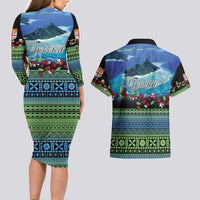 Personalised Fiji Viti Levu Couples Matching Long Sleeve Bodycon Dress and Hawaiian Shirt Tagimoucia and Tapa Tribal Pattern LT9 - Polynesian Pride