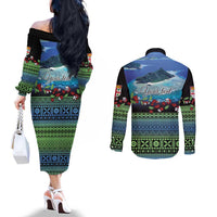 Personalised Fiji Viti Levu Couples Matching Off The Shoulder Long Sleeve Dress and Long Sleeve Button Shirt Tagimoucia and Tapa Tribal Pattern LT9 - Polynesian Pride