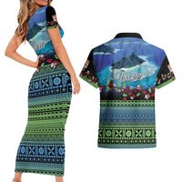 Personalised Fiji Viti Levu Couples Matching Short Sleeve Bodycon Dress and Hawaiian Shirt Tagimoucia and Tapa Tribal Pattern LT9 - Polynesian Pride