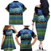 Personalised Fiji Viti Levu Family Matching Off The Shoulder Long Sleeve Dress and Hawaiian Shirt Tagimoucia and Tapa Tribal Pattern LT9 - Polynesian Pride