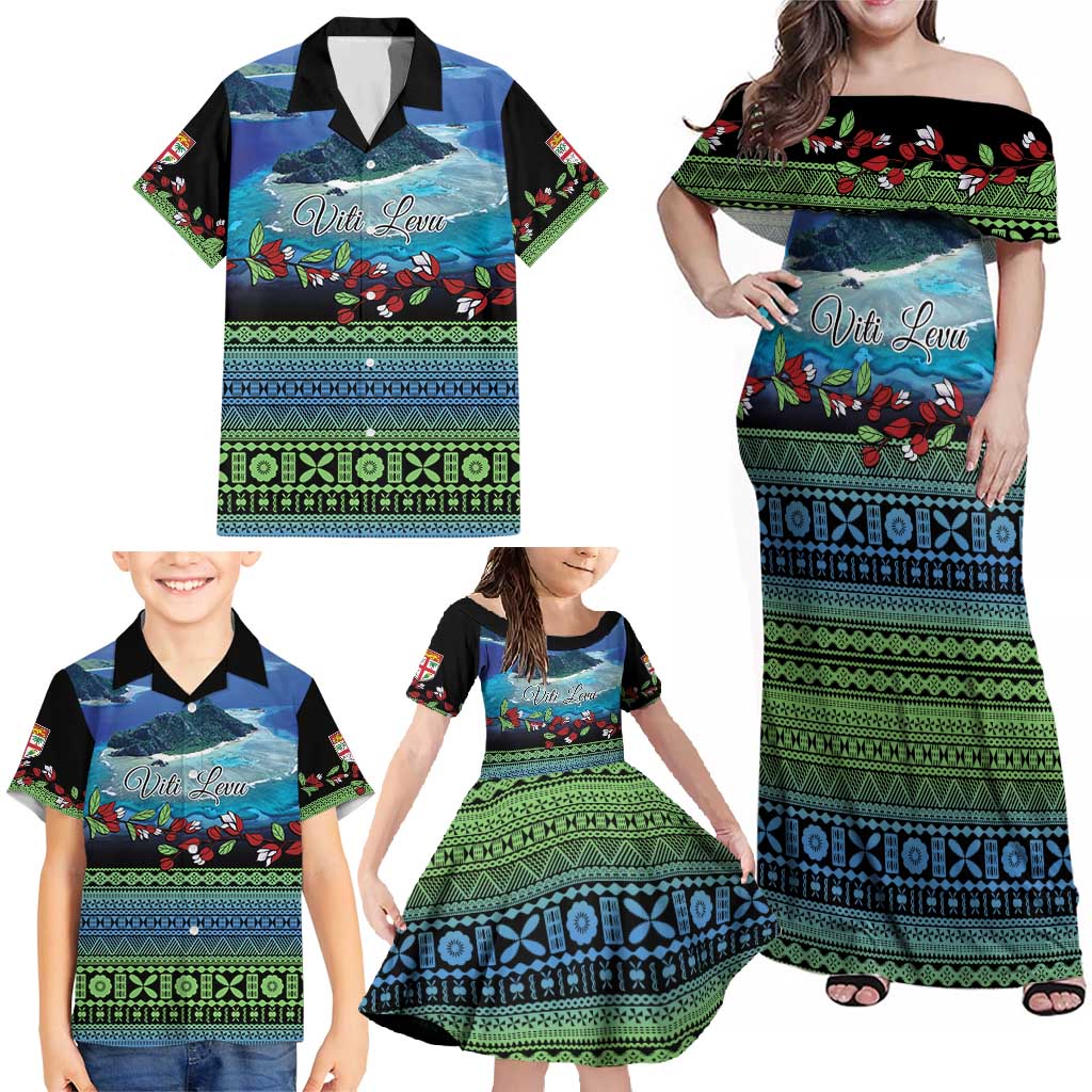 Personalised Fiji Viti Levu Family Matching Off Shoulder Maxi Dress and Hawaiian Shirt Tagimoucia and Tapa Tribal Pattern LT9 - Polynesian Pride