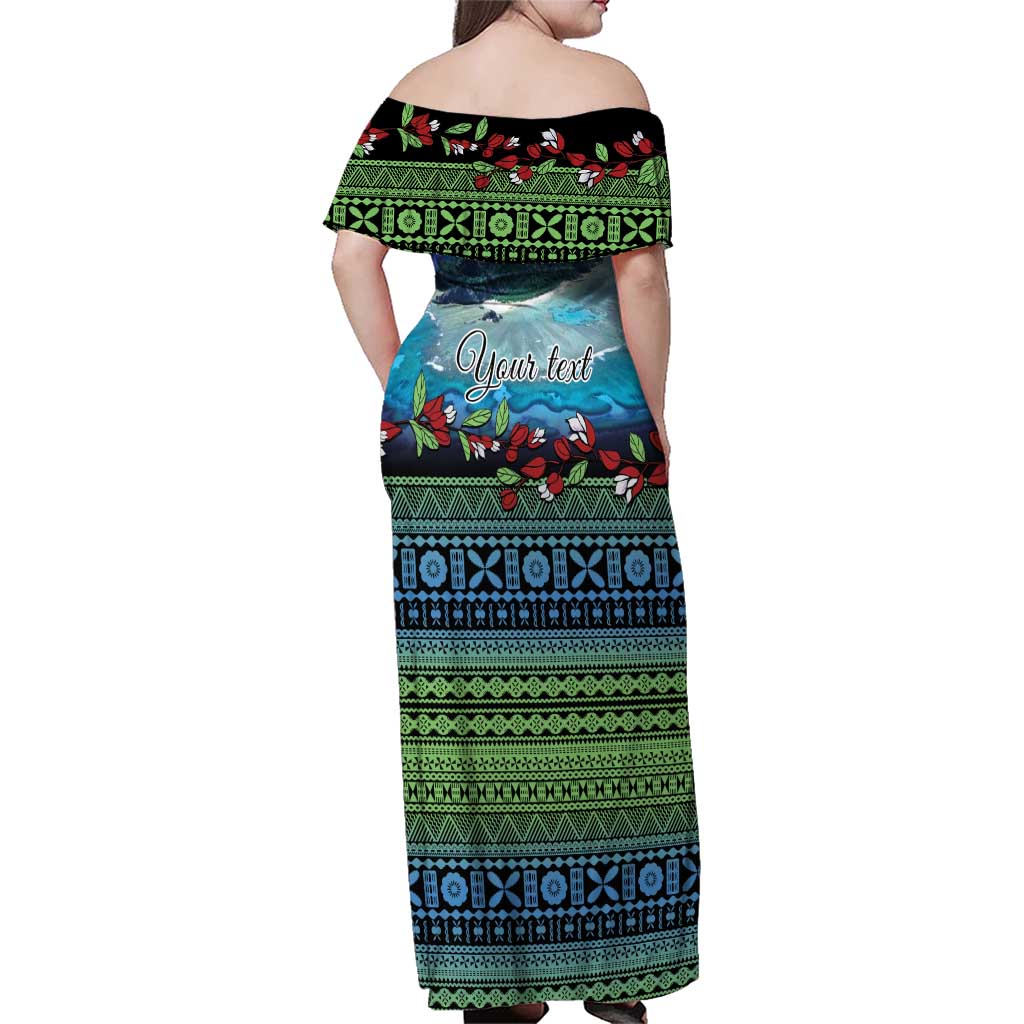 Personalised Fiji Viti Levu Family Matching Off Shoulder Maxi Dress and Hawaiian Shirt Tagimoucia and Tapa Tribal Pattern LT9 - Polynesian Pride