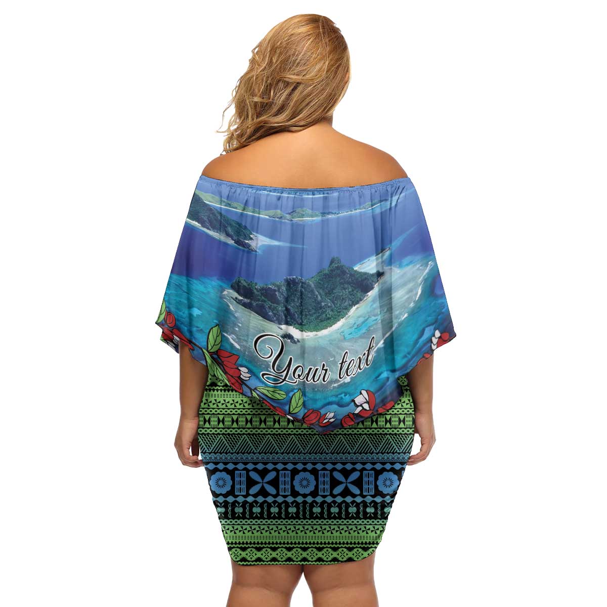 Personalised Fiji Viti Levu Family Matching Off Shoulder Short Dress and Hawaiian Shirt Tagimoucia and Tapa Tribal Pattern LT9 - Polynesian Pride