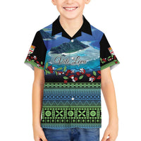Personalised Fiji Viti Levu Family Matching Off Shoulder Short Dress and Hawaiian Shirt Tagimoucia and Tapa Tribal Pattern LT9 Son's Shirt Blue - Polynesian Pride