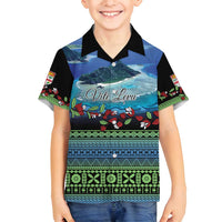 Personalised Fiji Viti Levu Family Matching Tank Maxi Dress and Hawaiian Shirt Tagimoucia and Tapa Tribal Pattern LT9 Son's Shirt Blue - Polynesian Pride