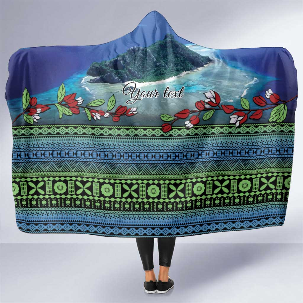 Personalised Fiji Viti Levu Hooded Blanket Tagimoucia and Tapa Tribal Pattern LT9 One Size Blue - Polynesian Pride