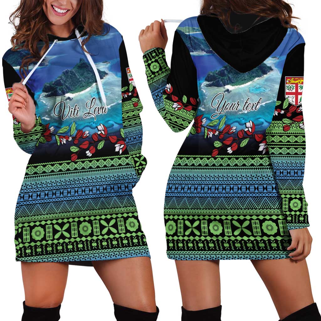 Personalised Fiji Viti Levu Hoodie Dress Tagimoucia and Tapa Tribal Pattern LT9 - Polynesian Pride