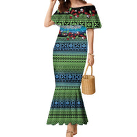 Personalised Fiji Viti Levu Mermaid Dress Tagimoucia and Tapa Tribal Pattern LT9 Women Blue - Polynesian Pride