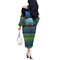 Personalised Fiji Viti Levu Off The Shoulder Long Sleeve Dress Tagimoucia and Tapa Tribal Pattern LT9 - Polynesian Pride