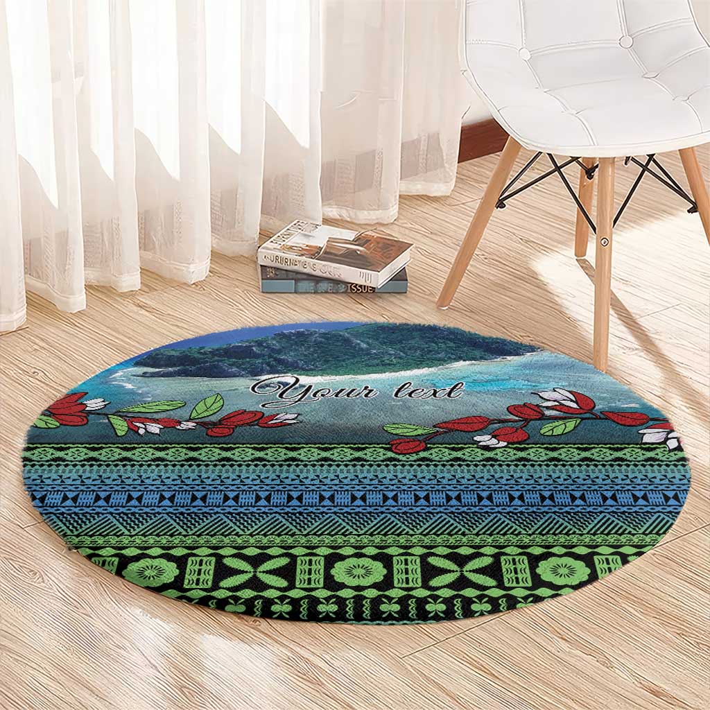Personalised Fiji Viti Levu Round Carpet Tagimoucia and Tapa Tribal Pattern