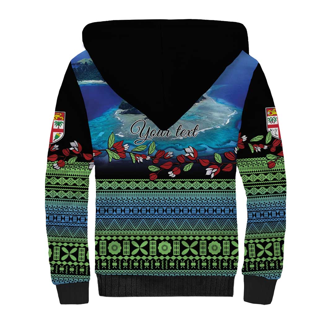 Personalised Fiji Viti Levu Sherpa Hoodie Tagimoucia and Tapa Tribal Pattern LT9 - Polynesian Pride