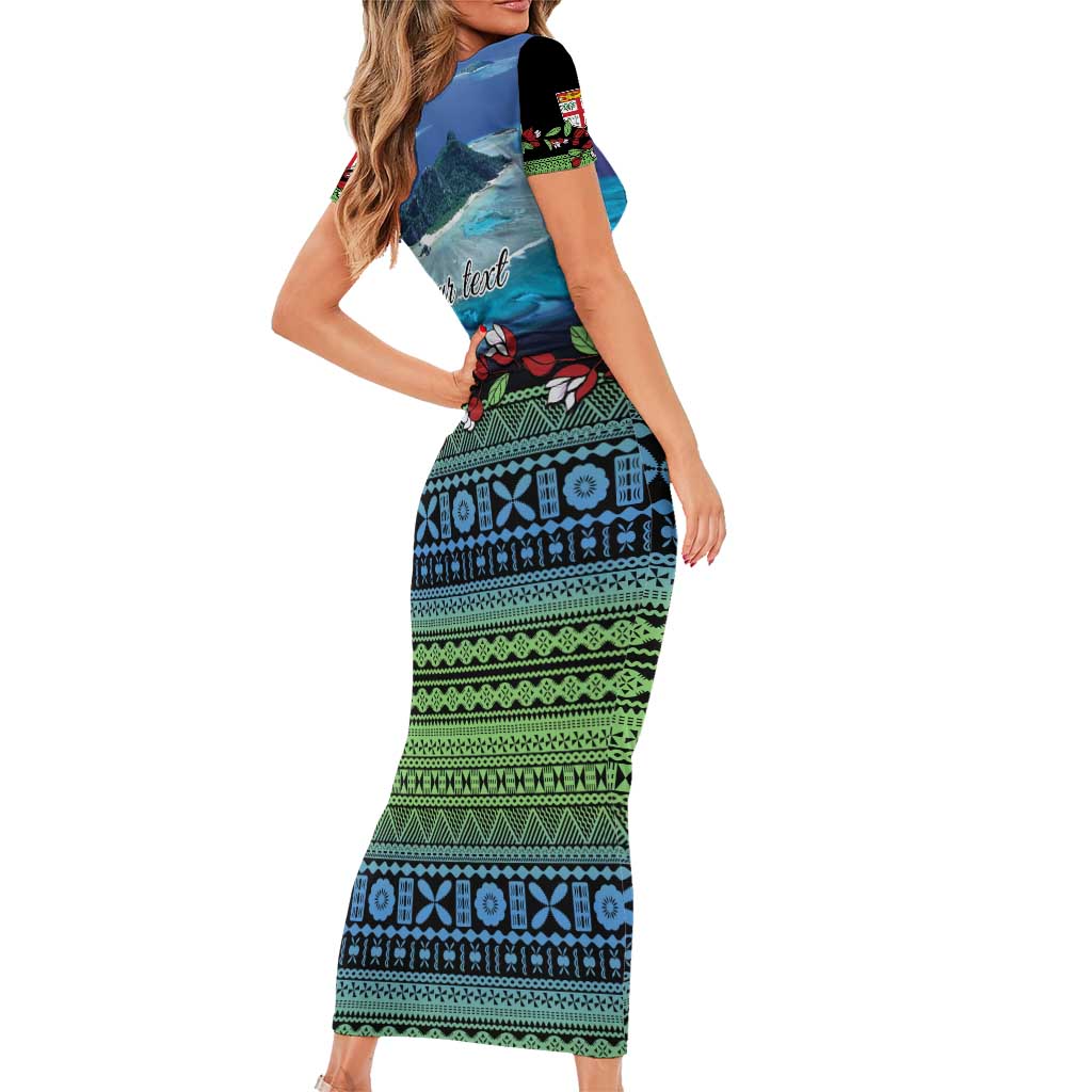 Personalised Fiji Viti Levu Short Sleeve Bodycon Dress Tagimoucia and Tapa Tribal Pattern LT9 - Polynesian Pride