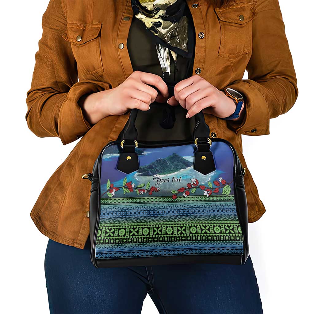 Personalised Fiji Viti Levu Shoulder Handbag Tagimoucia and Tapa Tribal Pattern