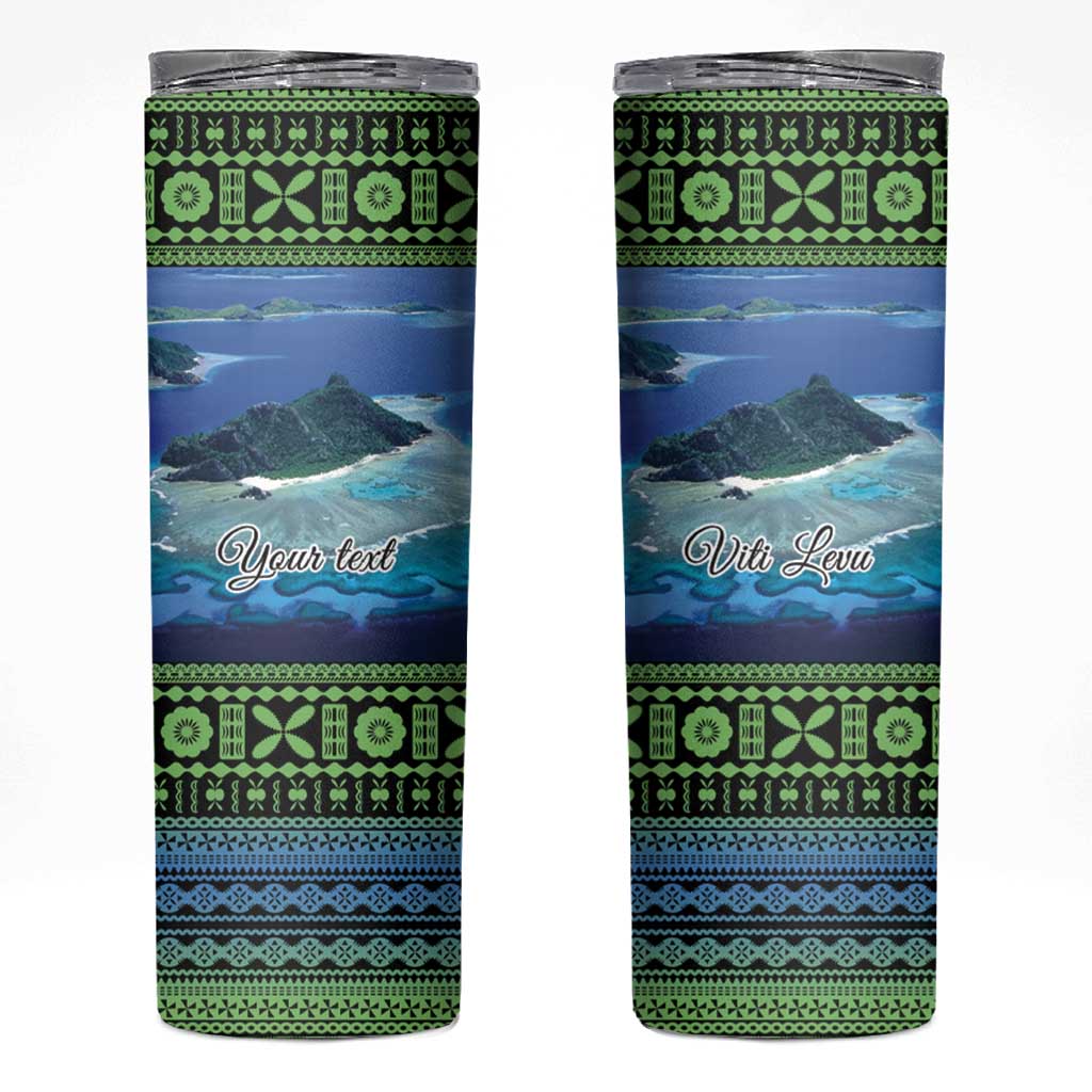 Personalised Fiji Viti Levu Skinny Tumbler Tagimoucia and Tapa Tribal Pattern LT9 Blue - Polynesian Pride