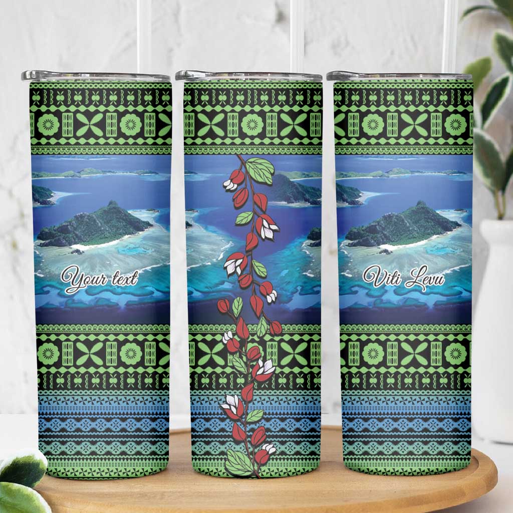 Personalised Fiji Viti Levu Skinny Tumbler Tagimoucia and Tapa Tribal Pattern LT9 - Polynesian Pride