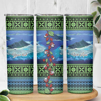 Personalised Fiji Viti Levu Skinny Tumbler Tagimoucia and Tapa Tribal Pattern LT9 - Polynesian Pride