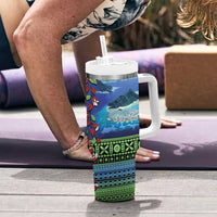 Personalised Fiji Viti Levu Tumbler With Handle Tagimoucia and Tapa Tribal Pattern