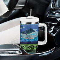 Personalised Fiji Viti Levu Tumbler With Handle Tagimoucia and Tapa Tribal Pattern