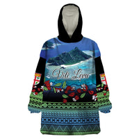 Personalised Fiji Viti Levu Wearable Blanket Hoodie Tagimoucia and Tapa Tribal Pattern LT9 One Size Blue - Polynesian Pride