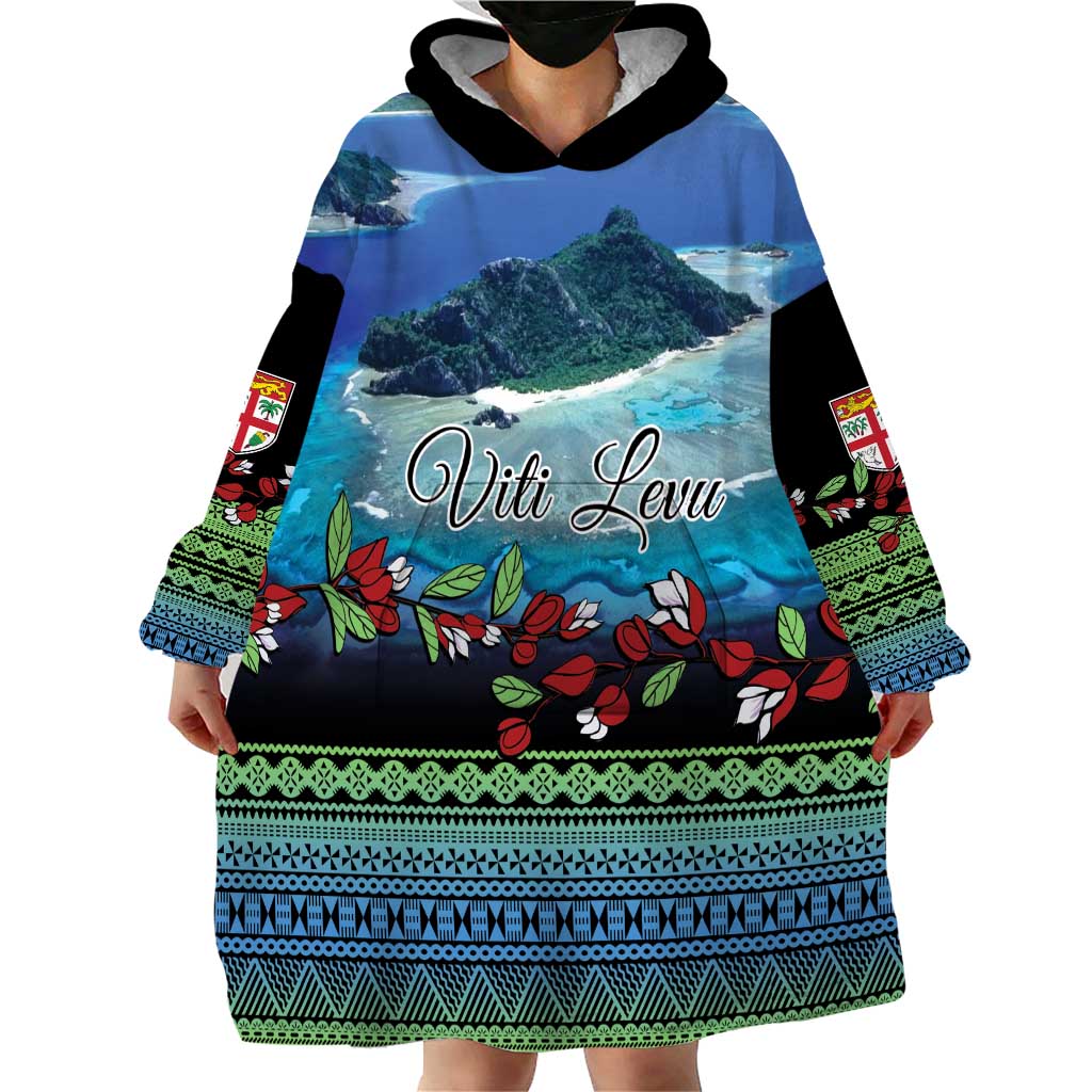 Personalised Fiji Viti Levu Wearable Blanket Hoodie Tagimoucia and Tapa Tribal Pattern LT9 - Polynesian Pride