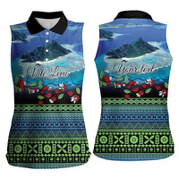 Personalised Fiji Viti Levu Women Sleeveless Polo Shirt Tagimoucia and Tapa Tribal Pattern LT9 - Polynesian Pride
