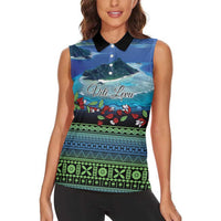 Personalised Fiji Viti Levu Women Sleeveless Polo Shirt Tagimoucia and Tapa Tribal Pattern LT9 - Polynesian Pride