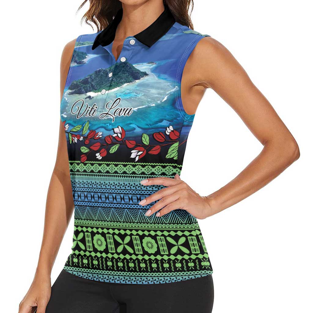 Personalised Fiji Viti Levu Women Sleeveless Polo Shirt Tagimoucia and Tapa Tribal Pattern LT9 - Polynesian Pride