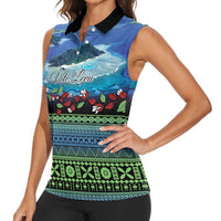 Personalised Fiji Viti Levu Women Sleeveless Polo Shirt Tagimoucia and Tapa Tribal Pattern LT9 - Polynesian Pride