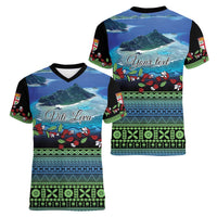 Personalised Fiji Viti Levu Women V-Neck T-Shirt Tagimoucia and Tapa Tribal Pattern LT9 - Polynesian Pride