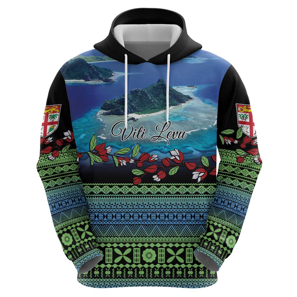 Personalised Fiji Viti Levu Zip Hoodie Tagimoucia and Tapa Tribal Pattern