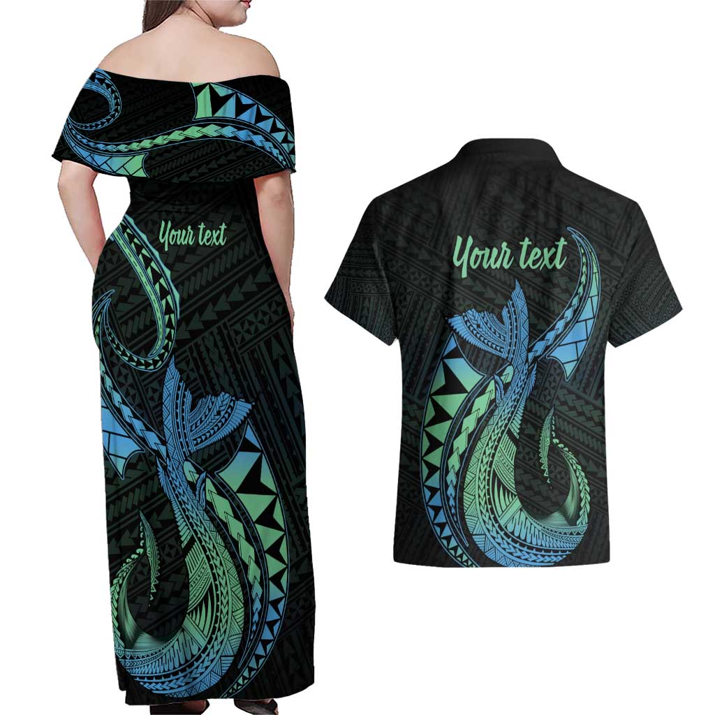 Personalised Hawaii Kure Atoll Couples Matching Off Shoulder Maxi Dress and Hawaiian Shirt Holaniku Coral Reef with Polynesian Tribal LT9 - Polynesian Pride