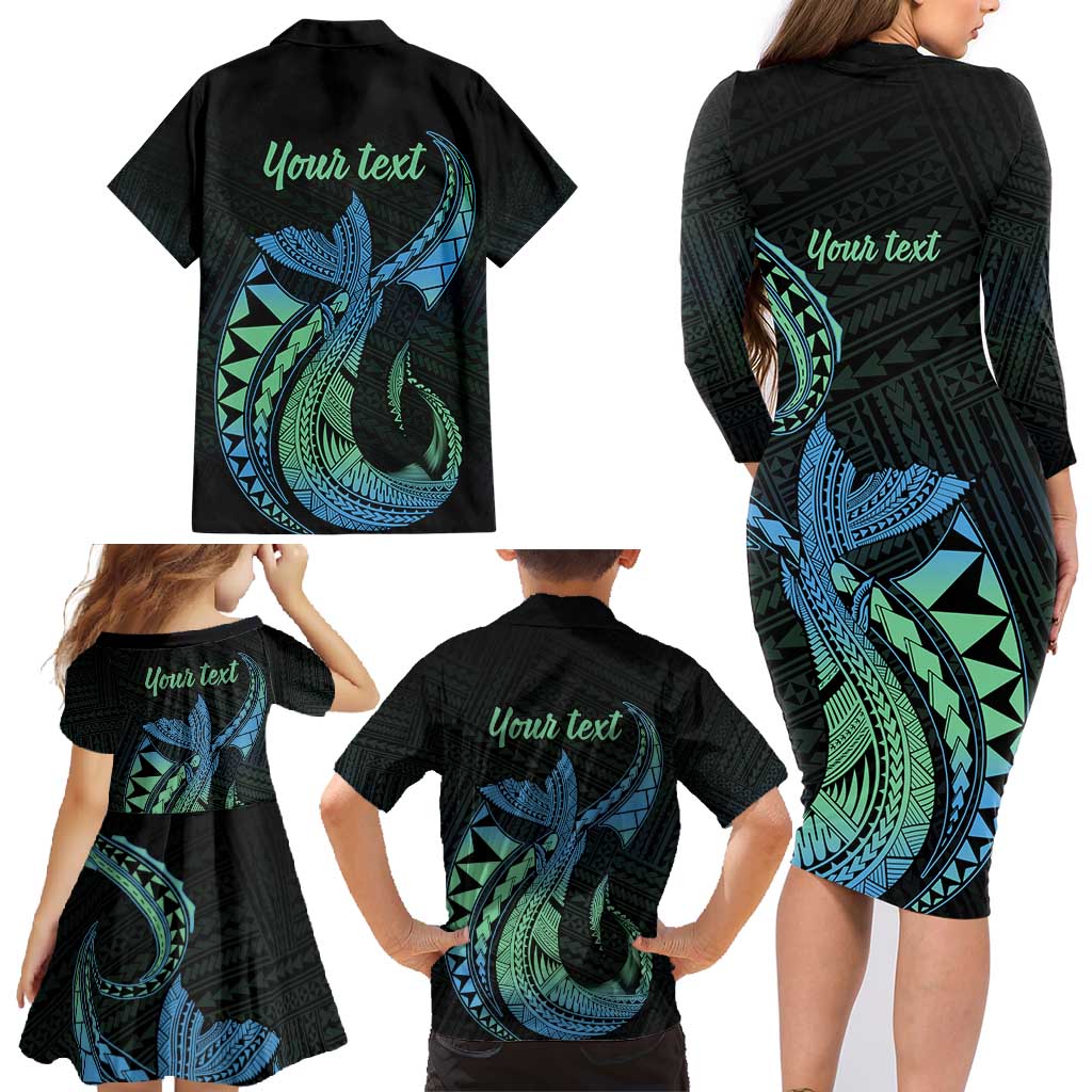 Personalised Hawaii Kure Atoll Family Matching Long Sleeve Bodycon Dress and Hawaiian Shirt Holaniku Coral Reef with Polynesian Tribal LT9 - Polynesian Pride