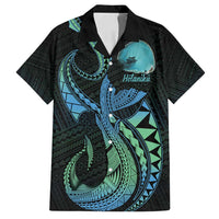 Personalised Hawaii Kure Atoll Family Matching Long Sleeve Bodycon Dress and Hawaiian Shirt Holaniku Coral Reef with Polynesian Tribal LT9 Dad's Shirt - Short Sleeve Blue - Polynesian Pride