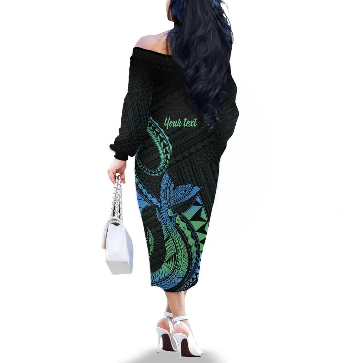 Personalised Hawaii Kure Atoll Family Matching Off The Shoulder Long Sleeve Dress and Hawaiian Shirt Holaniku Coral Reef with Polynesian Tribal LT9 - Polynesian Pride