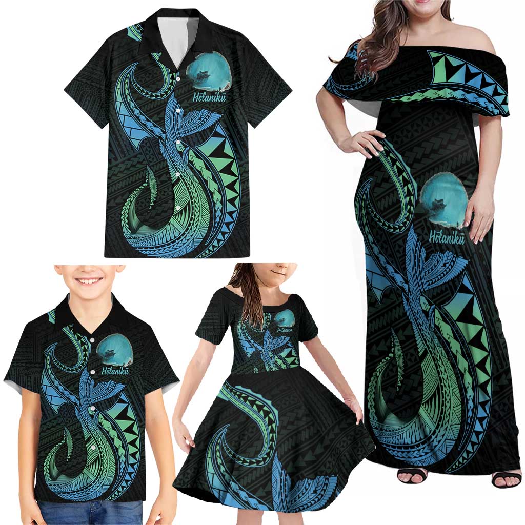 Personalised Hawaii Kure Atoll Family Matching Off Shoulder Maxi Dress and Hawaiian Shirt Holaniku Coral Reef with Polynesian Tribal LT9 - Polynesian Pride