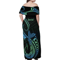 Personalised Hawaii Kure Atoll Family Matching Off Shoulder Maxi Dress and Hawaiian Shirt Holaniku Coral Reef with Polynesian Tribal LT9 - Polynesian Pride