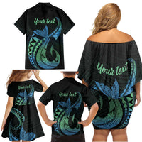 Personalised Hawaii Kure Atoll Family Matching Off Shoulder Short Dress and Hawaiian Shirt Holaniku Coral Reef with Polynesian Tribal LT9 - Polynesian Pride